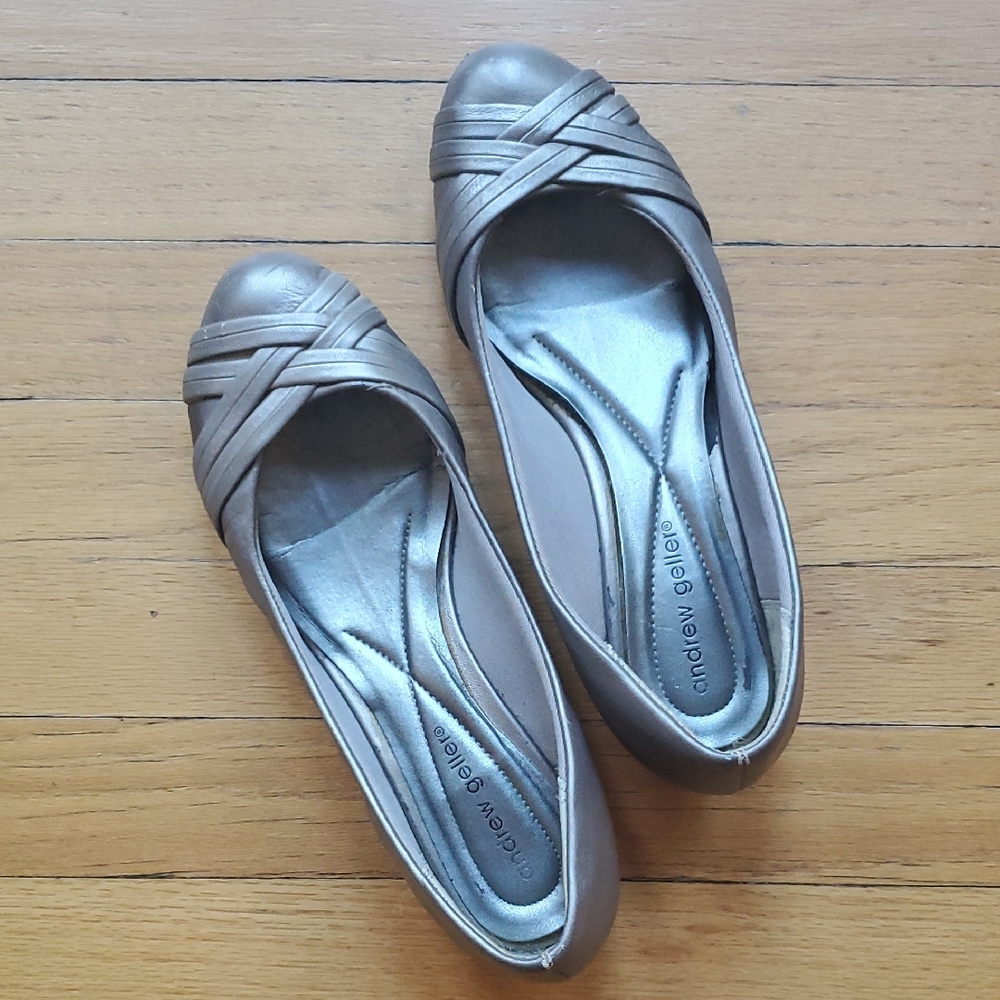 Andrew Geller Metallic Leather Low Wedges